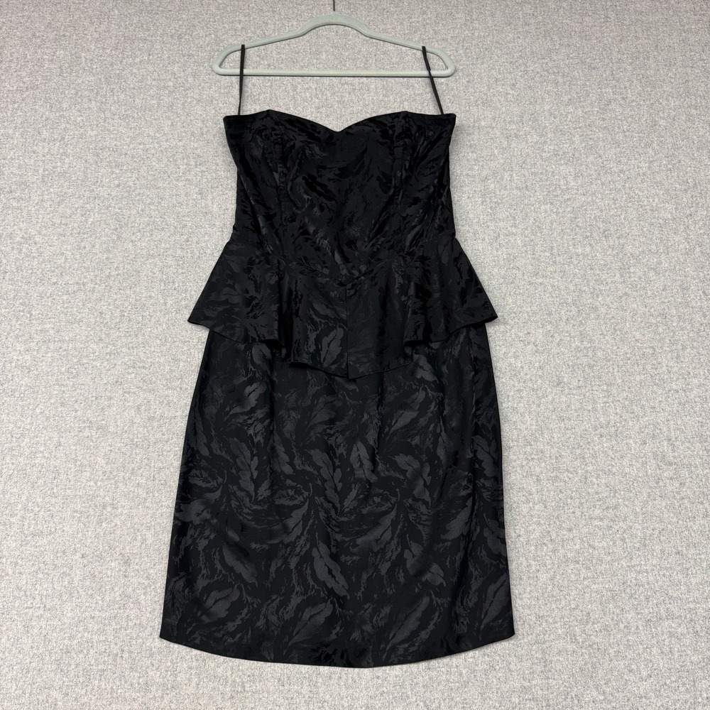Jonathan Martin | Peplum Cocktail Dress | Size 2 | Black | Silk Jacquard Leaf
